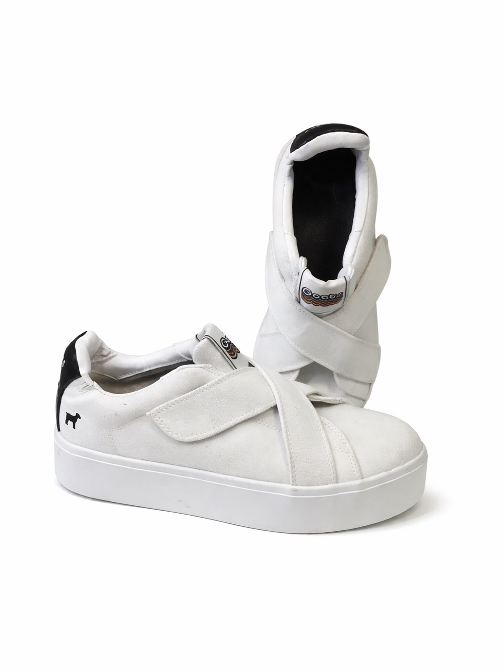 GOATS Women's White Platform Velcro Crisscross Canvas Sneakers 8.5